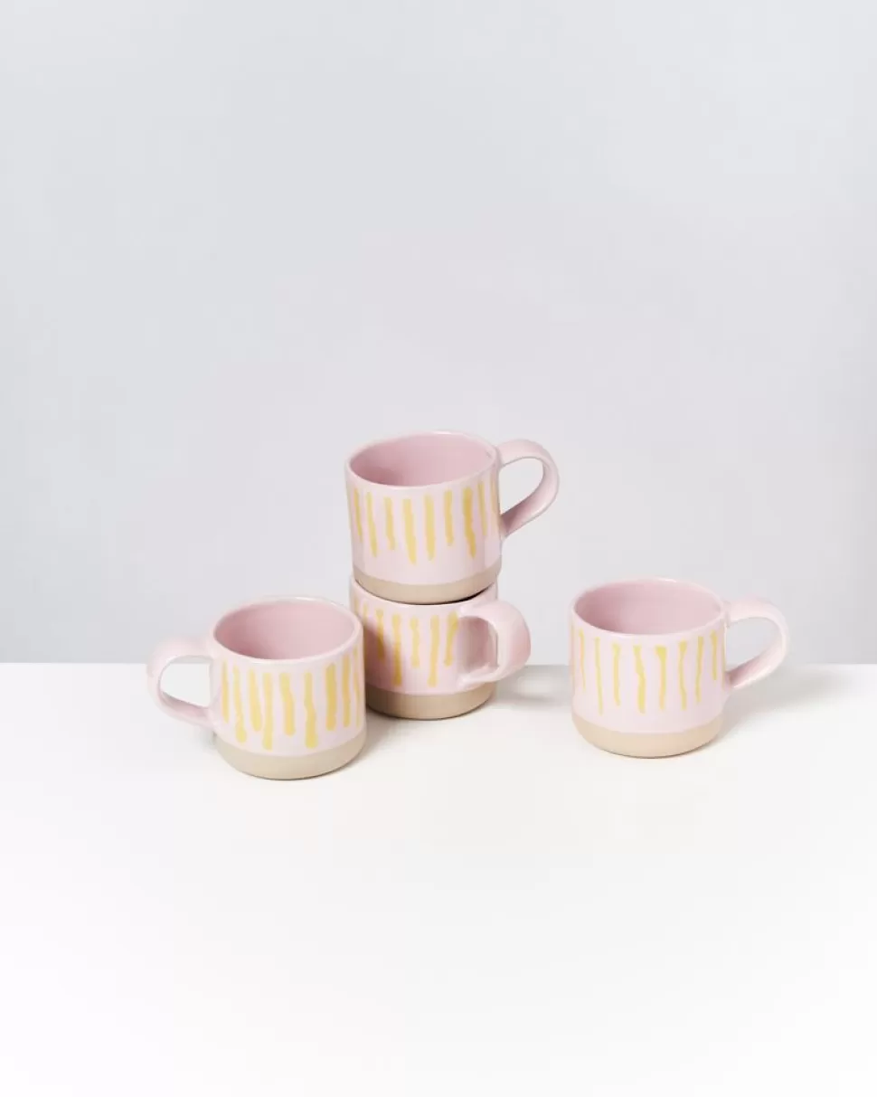 Motel a Miio Nodoa 4Er Set Tasse Rosa Gelb Gestreift | Tassen & Becher Sets