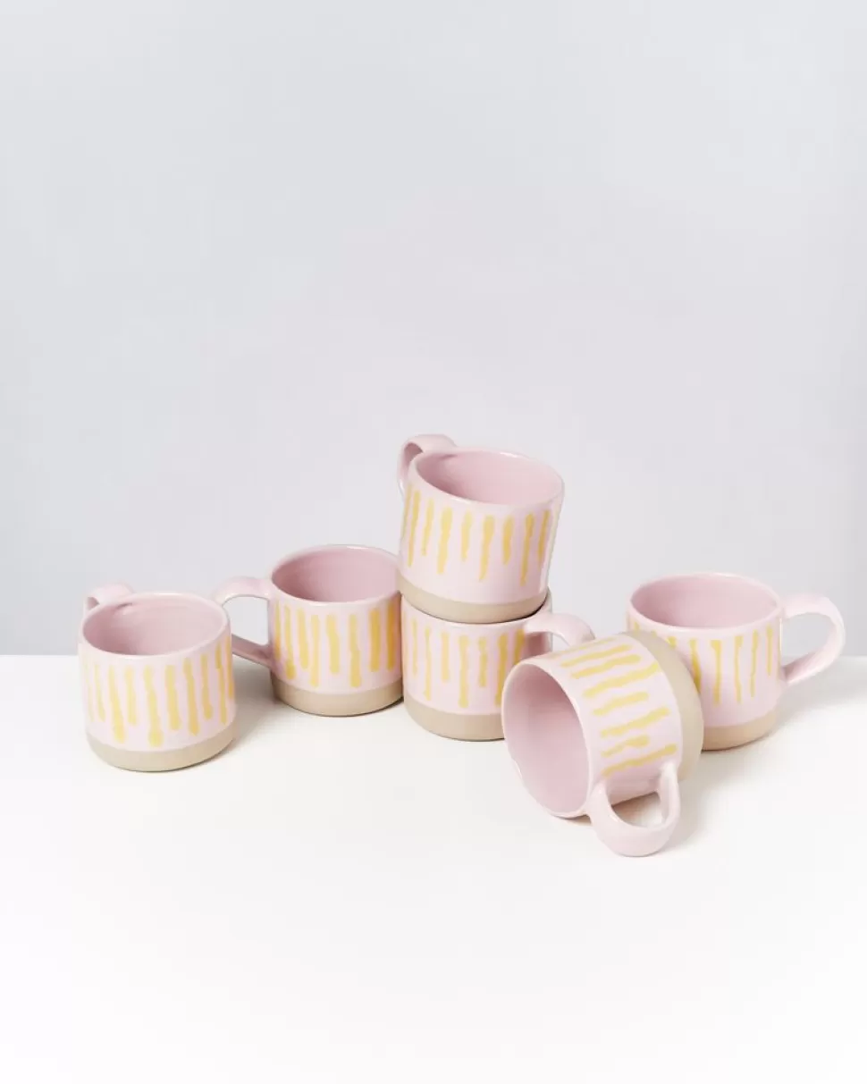 Motel a Miio Nodoa 6Er Set Tasse Rosa Gelb Gestreift | Tassen & Becher Sets