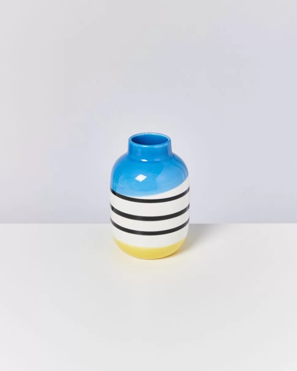 Motel a Miio Nuno Vase M Schwarz-Weis Gestreift Mit Blau | Nuno M